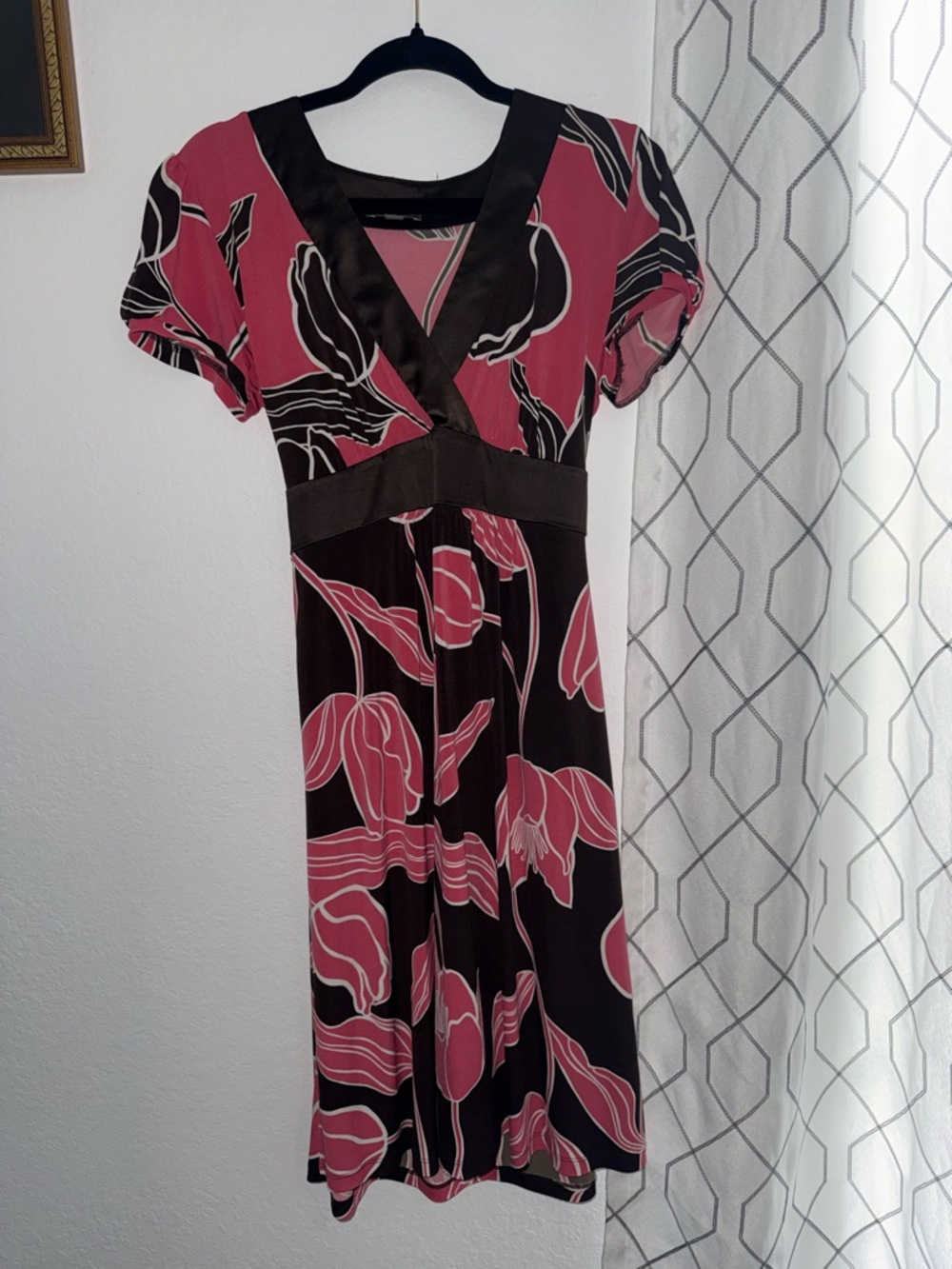 Women's Pink & Black Floral V-Neck Dress